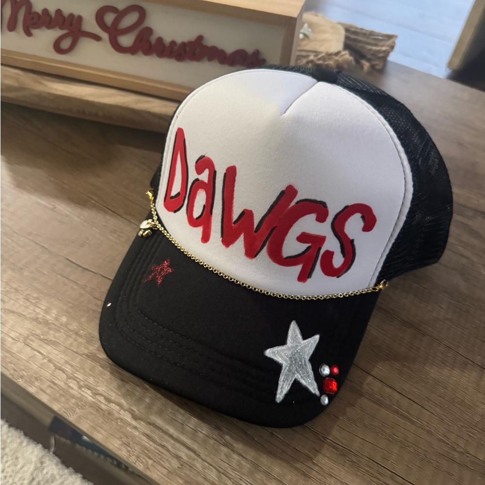 Black and White Dawgs Trucker Hat/ Hand painted UGA Dawgs hat